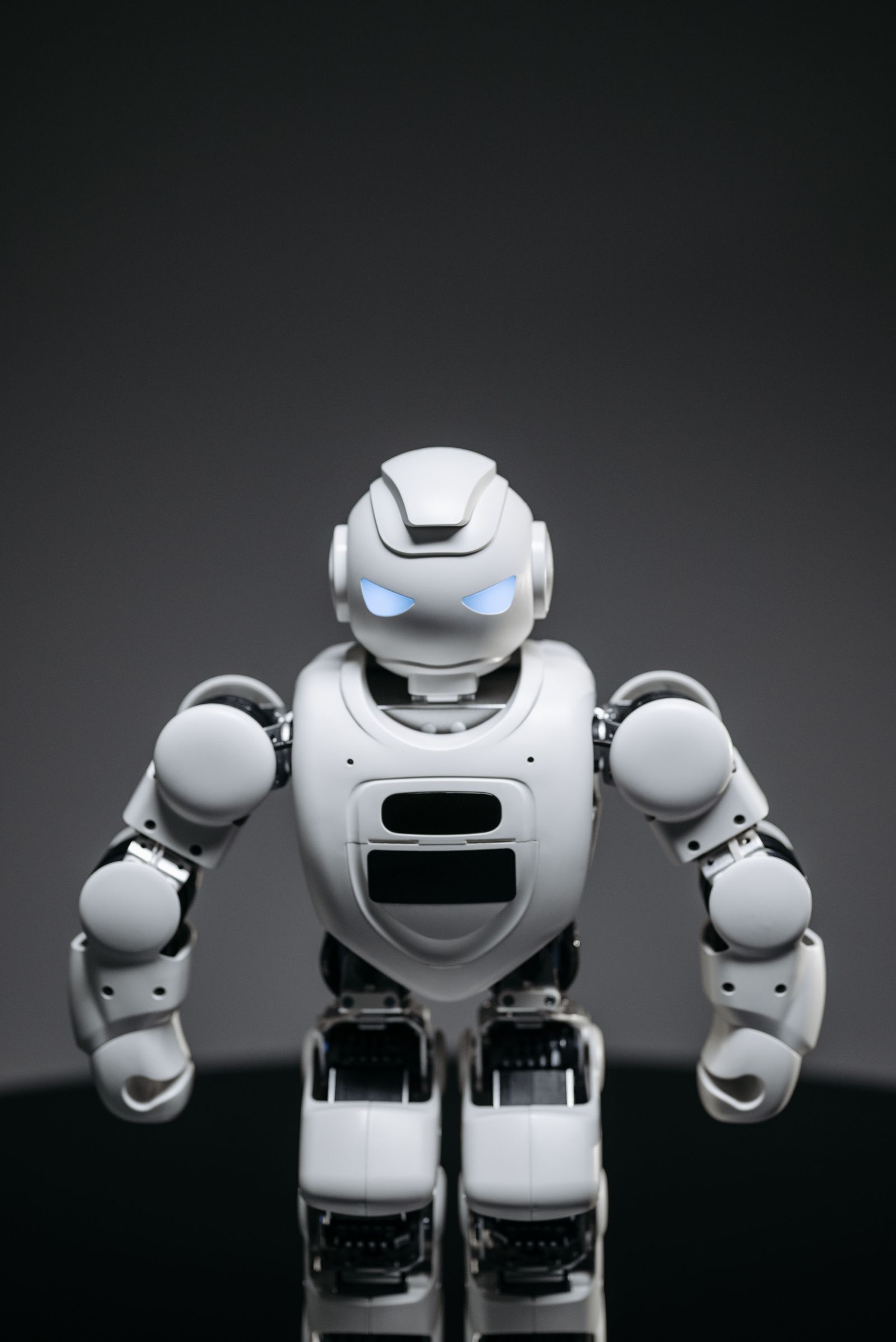 A humanoid robot photographed at a technology exhibition