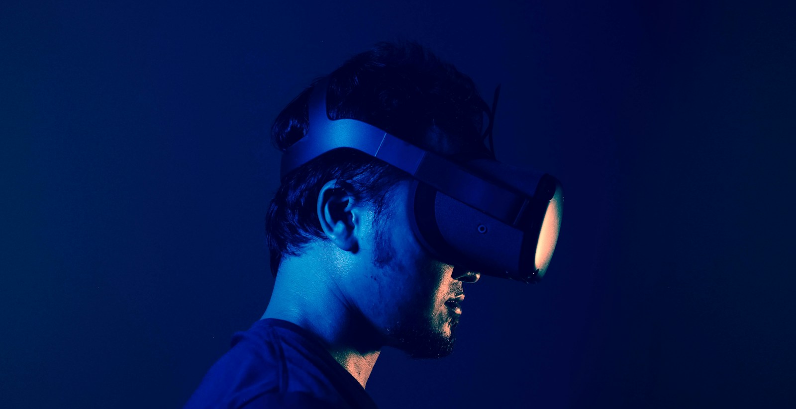 A person exploring virtual reality with a headset